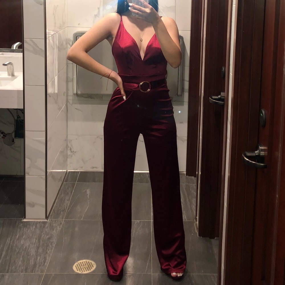 Burgundy Silk Jumpsuit